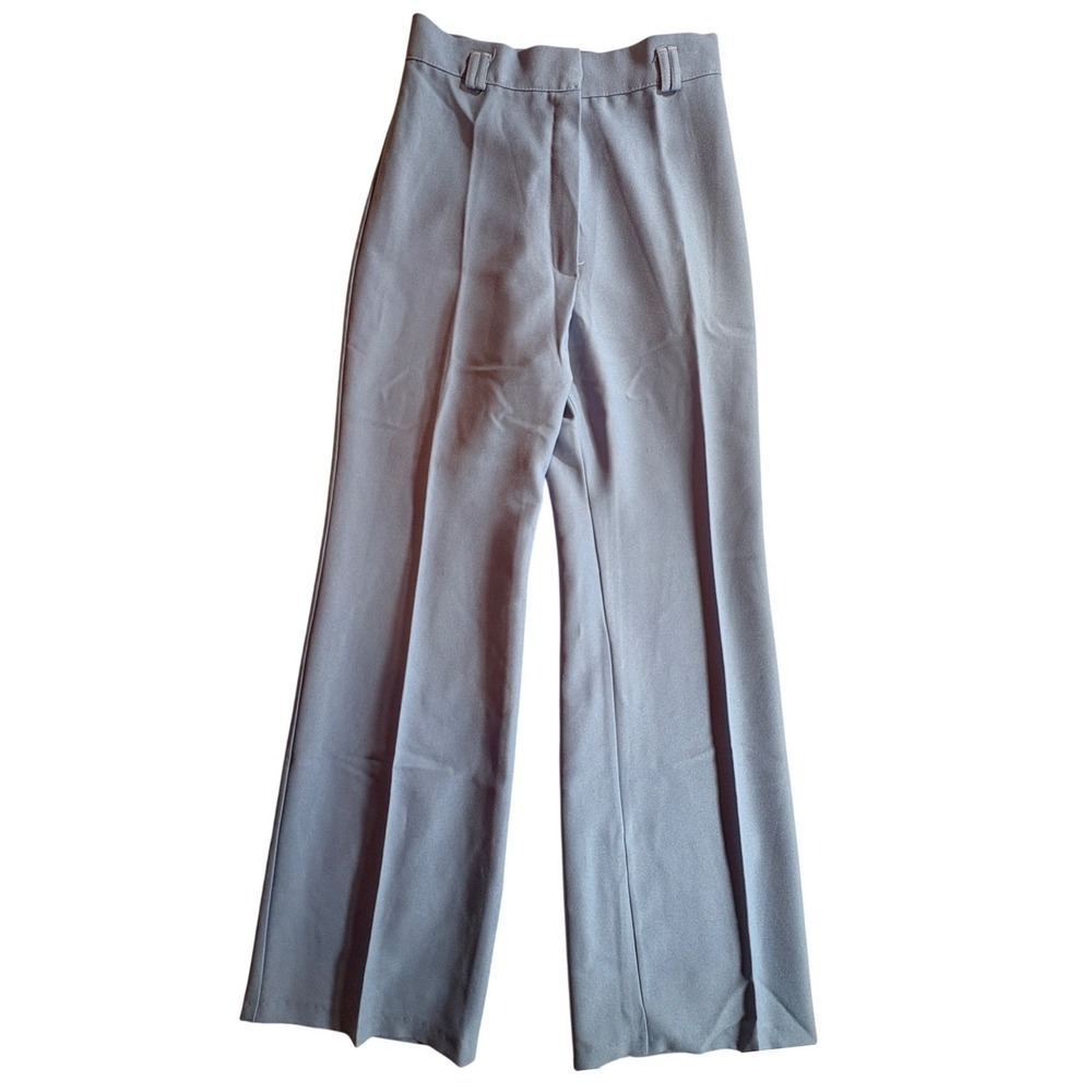 Vintage Wide Leg Trousers Womens 26 Light Blue High Waisted Polyester Slacks